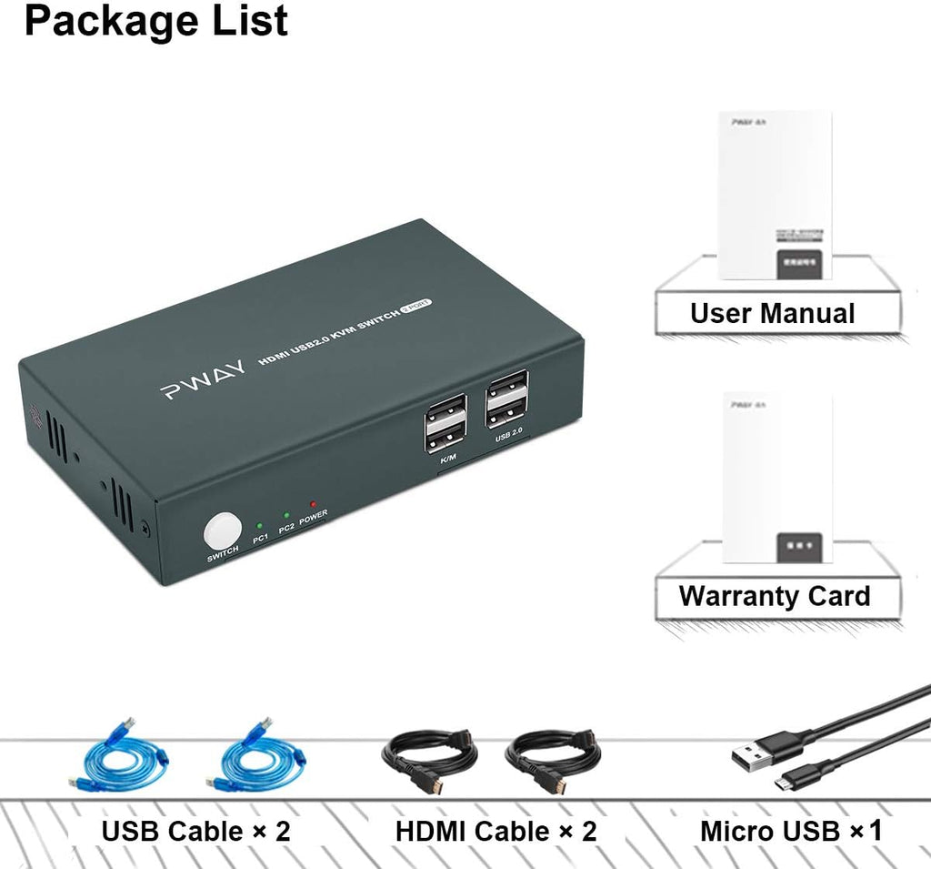 KVM Switch HDMI 2 Port, Ultra HD 4K@30Hz, USB2.0 Hub, with 2 HDMI and 2 USB Cables K58152