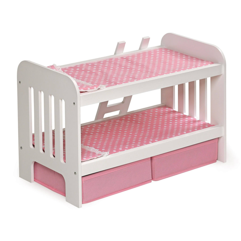 Doll Bunk Bed with Ladder and Two Storage Baskets - Pink L375189
