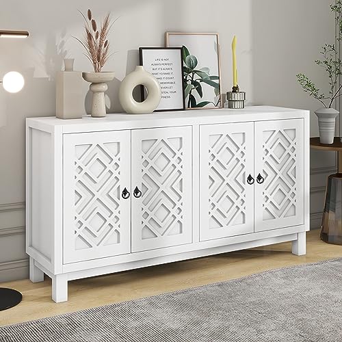 Black 4 Door Sideboard Storage Cabinet with Adjustable Shelves N7588