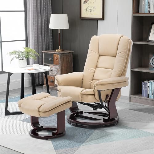 Beige Leather Swivel Recliner Chair with Ottoman L797257