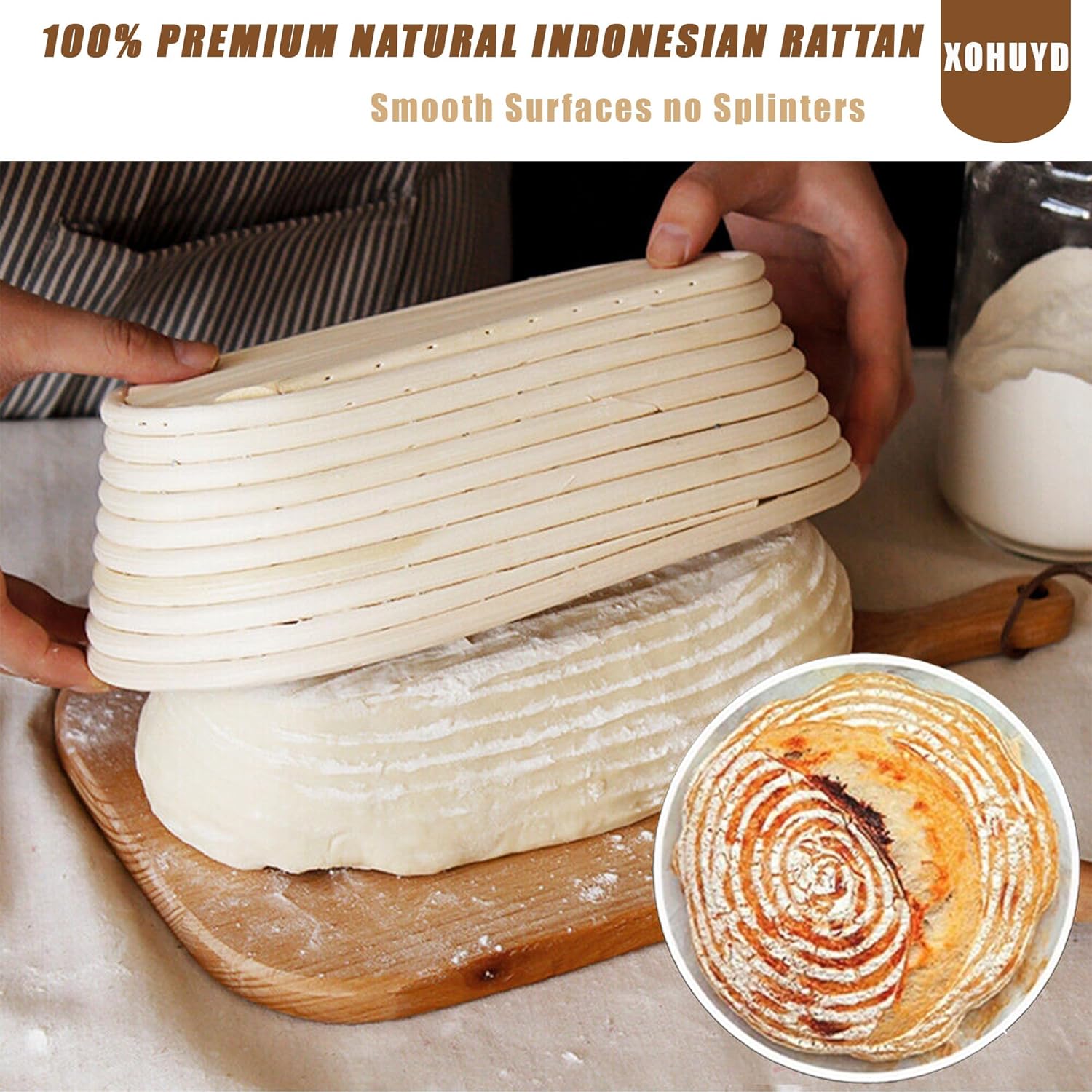 9 Inch Round & 10 Oval Rattan Bread Proofing Baskets Set N670