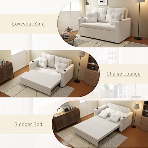 56 Inch Convertible Sleeper Sofa Bed with Cup Holders, Grey I2809