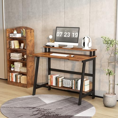 Black Compact Desk with Monitor Stand R90674