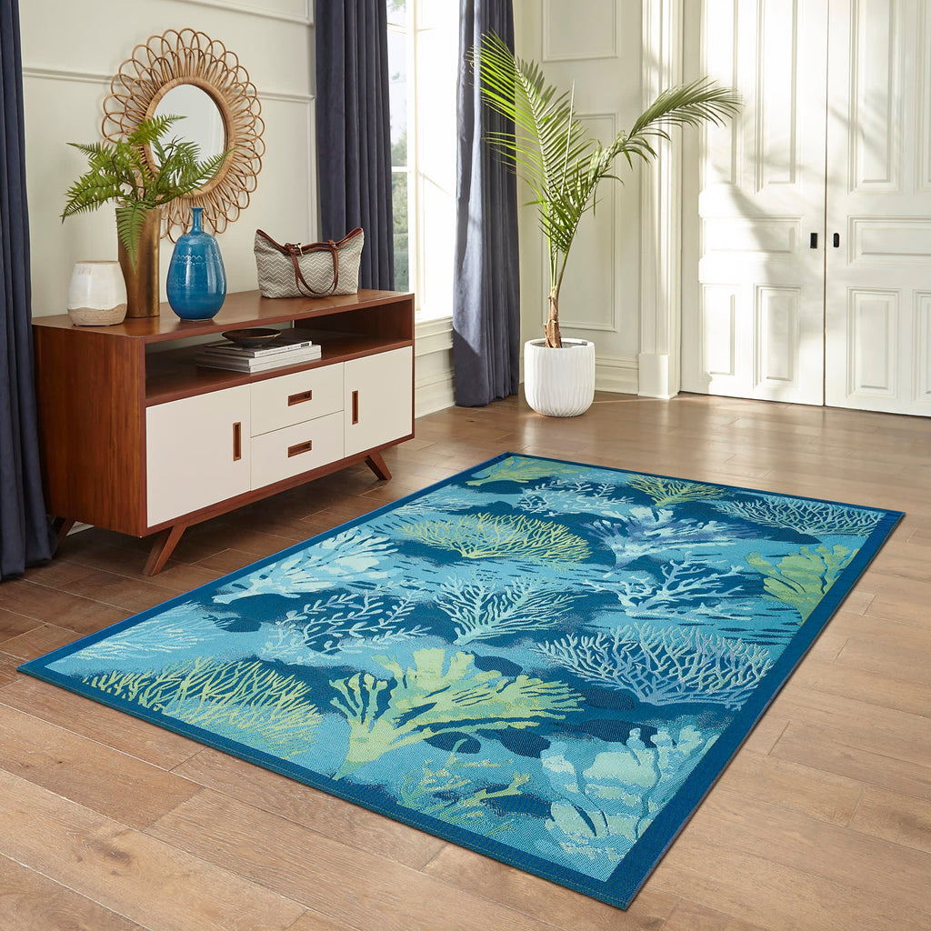 Marina Coral Garden Lapis Indoor Outdoor Area Rug