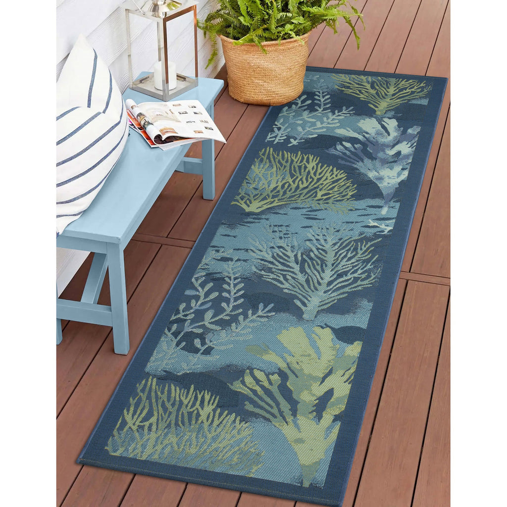 Marina Coral Garden Lapis Indoor Outdoor Area Rug