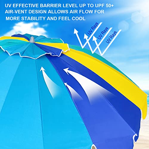7.5ft Heavy Duty HIGH Wind Beach Umbrella with Sand Anchor & Tilt UV 50+ Protection Outdoor Umbrellas Sunshade with Carry Bag V602