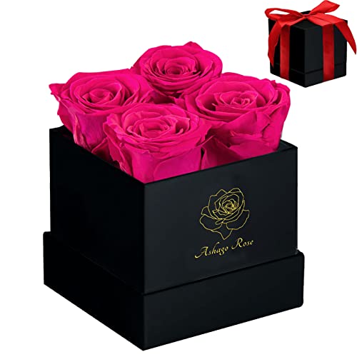 Square Black Box 4 Pink Preserved Roses M239806
