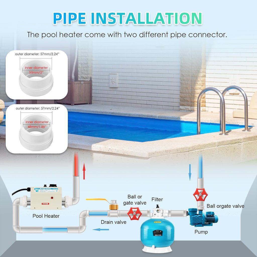 3KW 220V Electric Pool Heater with Adjustable Temperature Control M96154