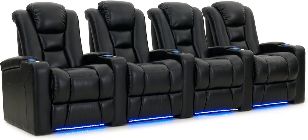 Black Bonded Leather Power Recline Row of 4 Home Theater Seats X162