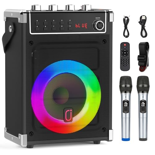 Black Karaoke Machine with 2 Wireless Microphones and Bluetooth Speaker R86690