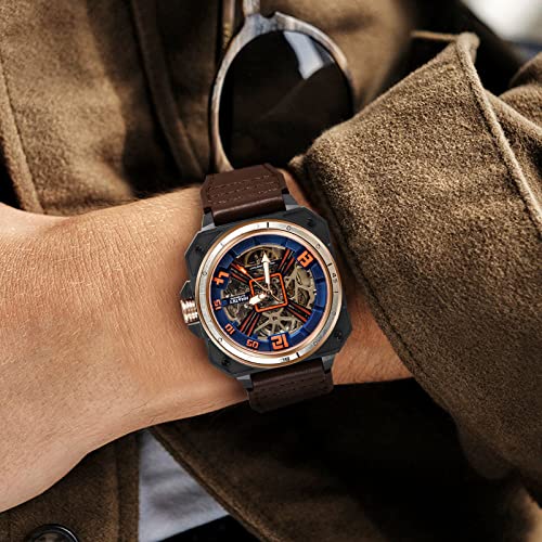 Automatic Skeleton Mechanical Self Winding Leather Strap Wrist Watch G609991