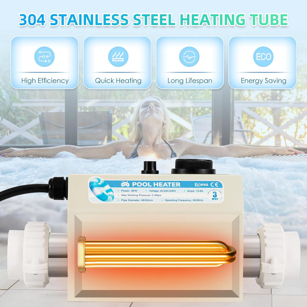 3KW 220V Electric Pool Heater with Adjustable Temperature Control M96154