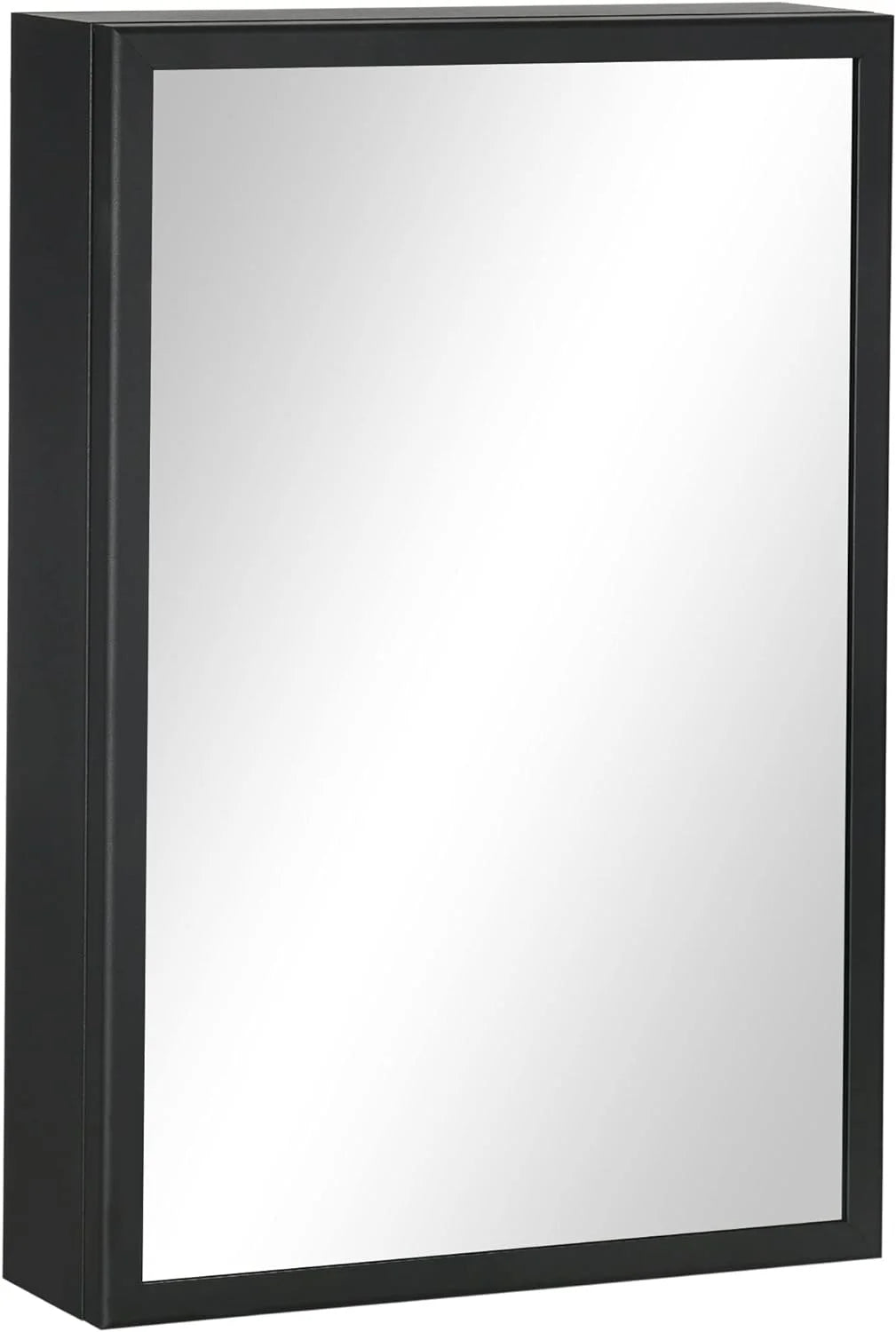 Black Wall-Mounted Stainless Steel Medicine Cabinet with Mirror O934336