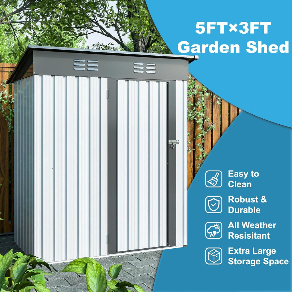 5 X 3 Ft Galvanized Metal Outdoor Storage Shed with Lockable Doors K701