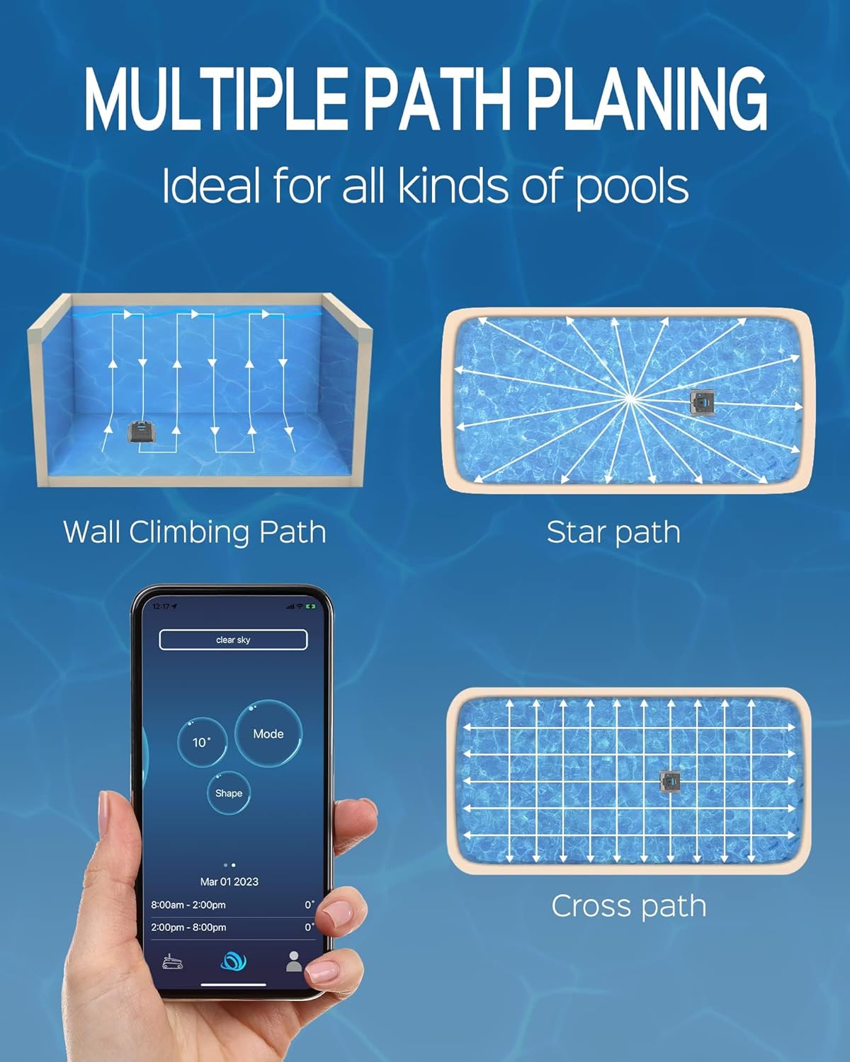 Wall Climbing Robotic Pool Cleaner with APP, 15000mAH Battery, LED Indicator Z584