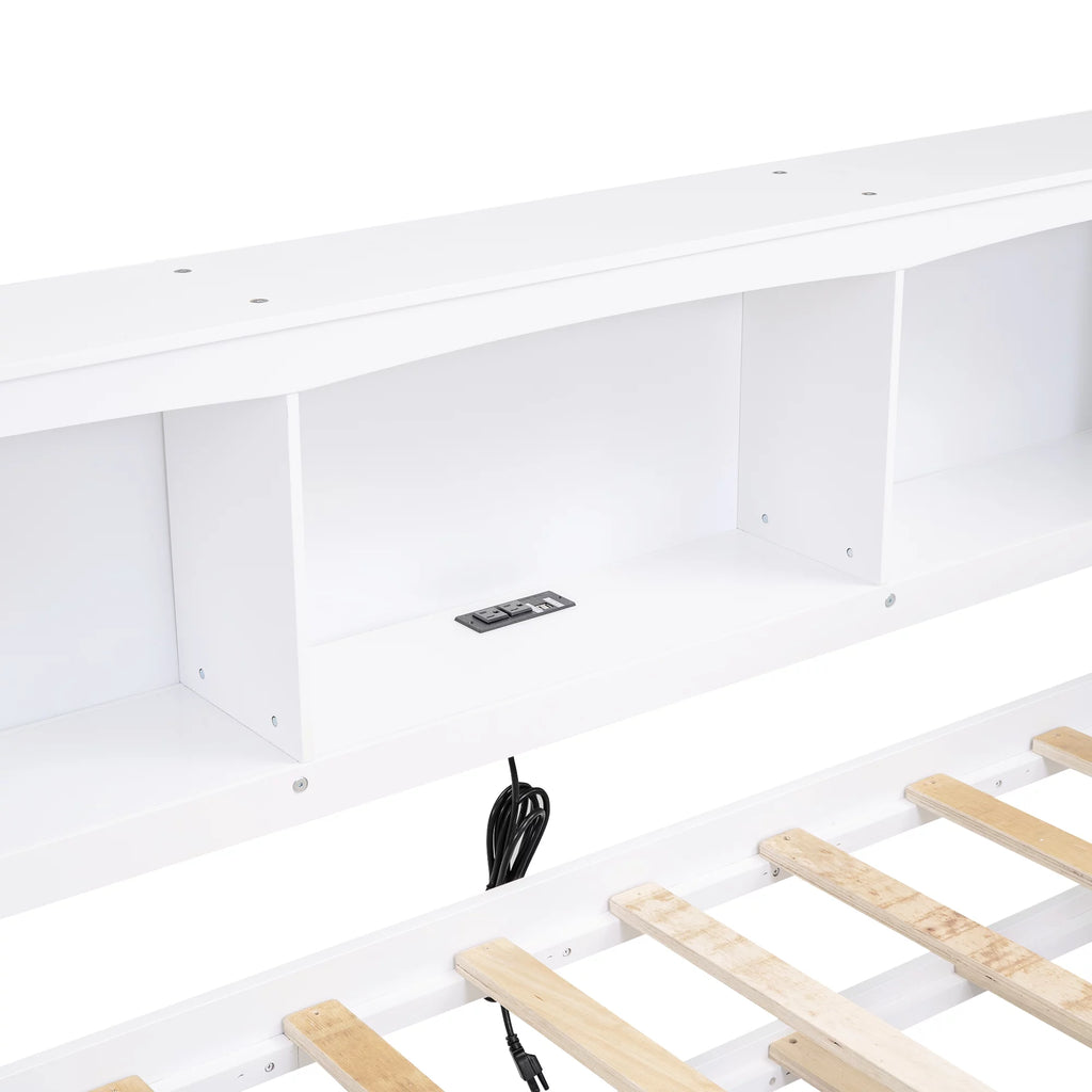 Twin over Twin Size Wood Daybed with Trundle and Storage Cabinets (White) B697879