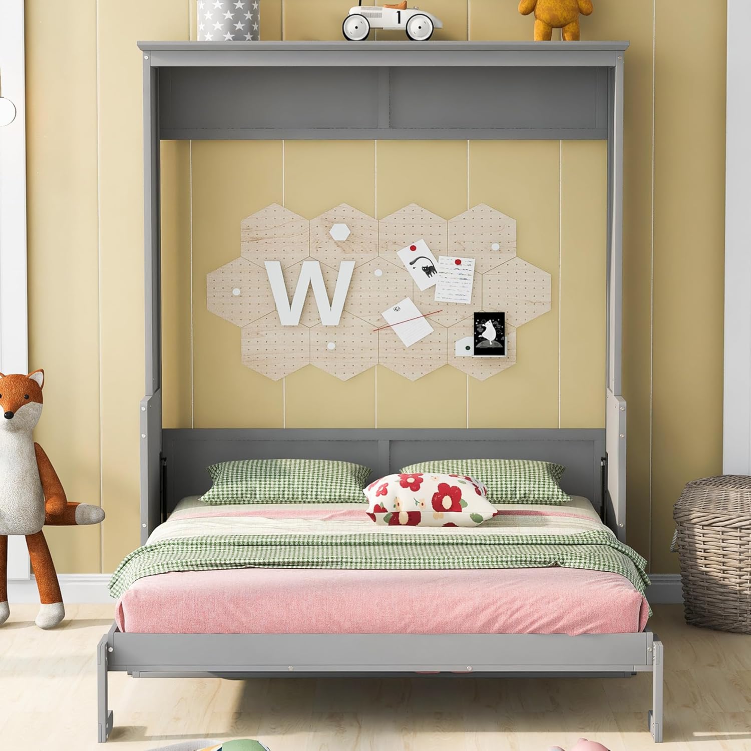 Gray Queen Murphy Bed with Shelf G5108