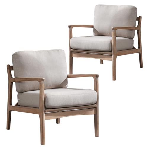 Set of 2 Upholstered Linen Fabric Armchair with Solid Wood Frame P703695