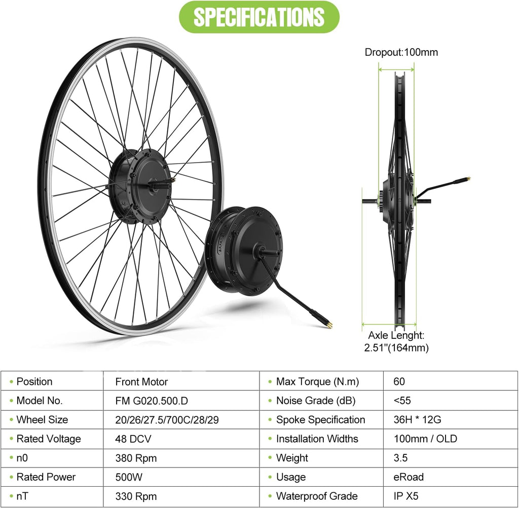48V 500W Front Hub Motor Electric Bike Conversion Kit for 26 inch Wheel with LCD Display K751