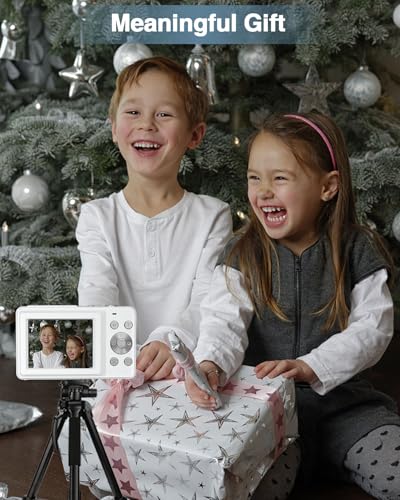 FHD 1080P Point and Shoot Kids Camera with 32GB Card, 2 Batteries, 16X Zoom Anti Shake Date Stamp, Pink G120