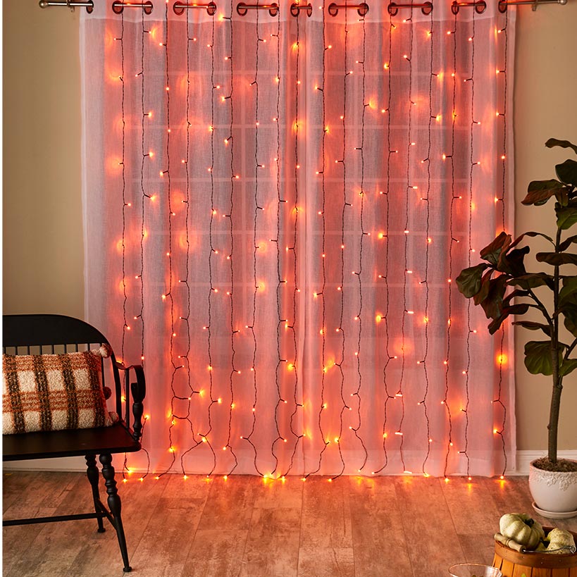Icicle LED Curtain Lights Orange - 10 Ft