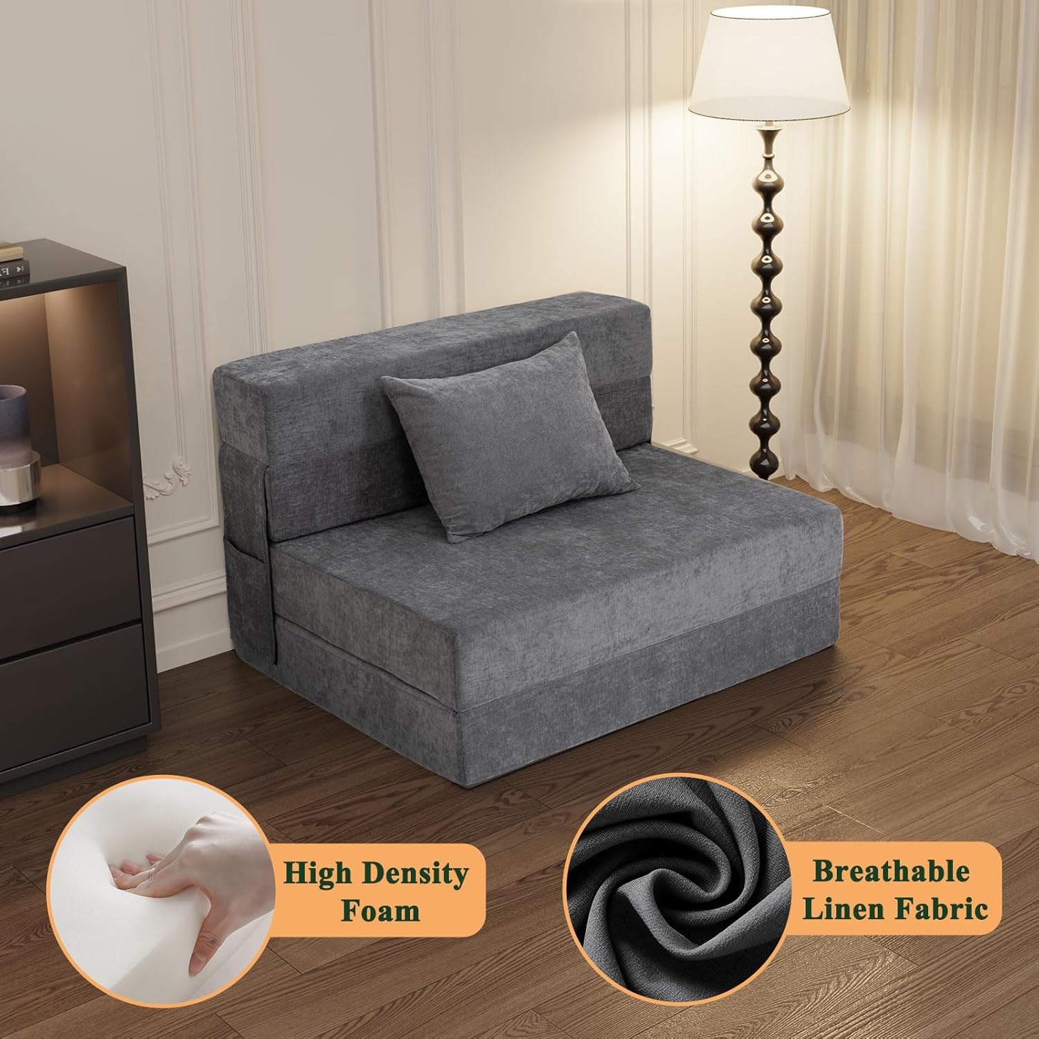 Gray Twin Folding Sofa Bed with Pillow A423381
