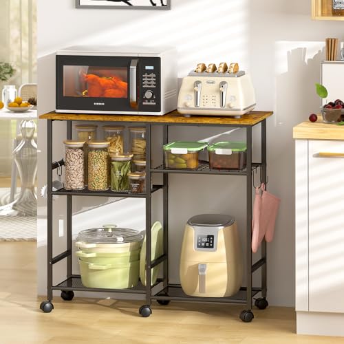 Microwave Cart with Wheels and Adjustable Shelf E687092