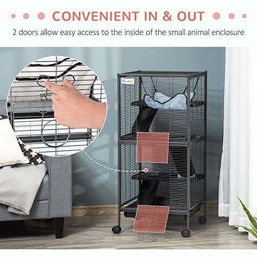 Gray Metal Small Animal Cage with Hammock & 4 Tiers P7932