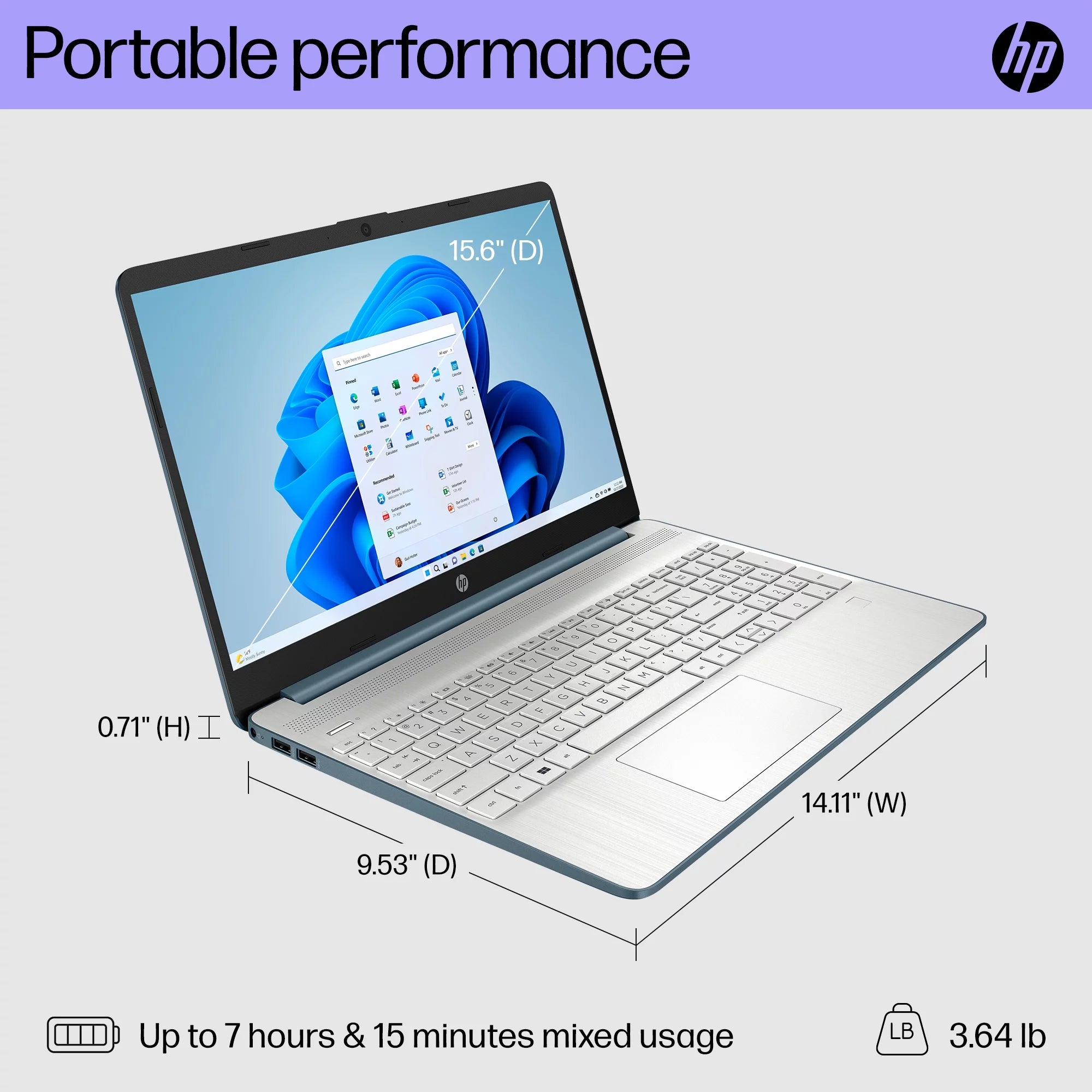15.6" FHD Laptop, Intel Core i7-1165G7, 16GB RAM, 512GB SSD, Spruce Blue, Windows 11 Home Y60784
