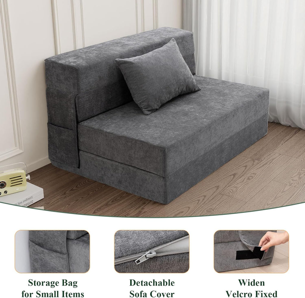 Gray Twin Folding Sofa Bed with Pillow A423381