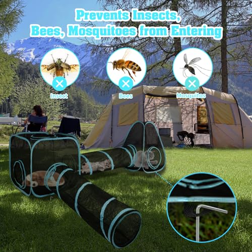 4 in 1 Outdoor Cat Tent with Tunnel, Total Length 9.45FT O4366