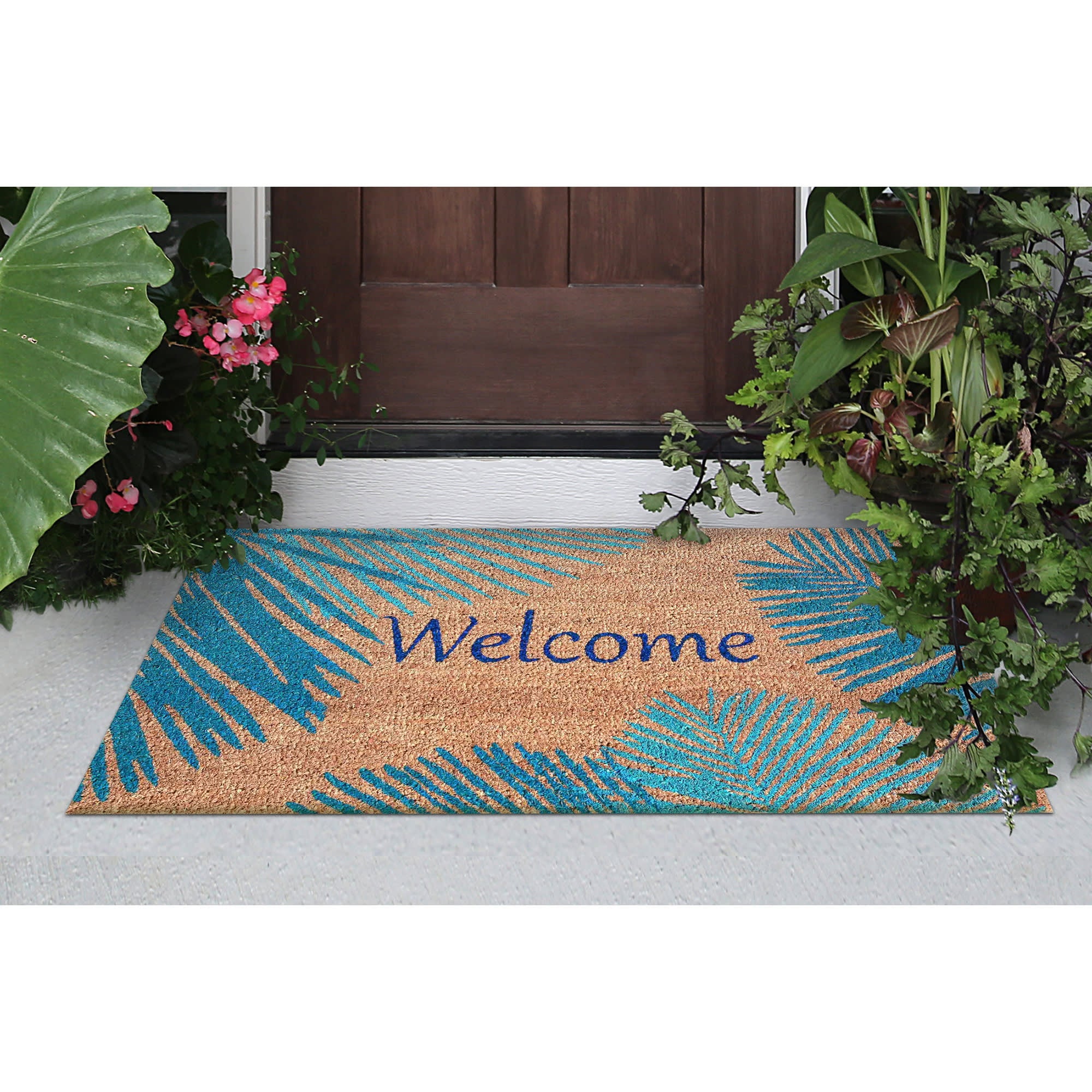 Natura Palm Border Coir Doormat with Non-Slip Backing