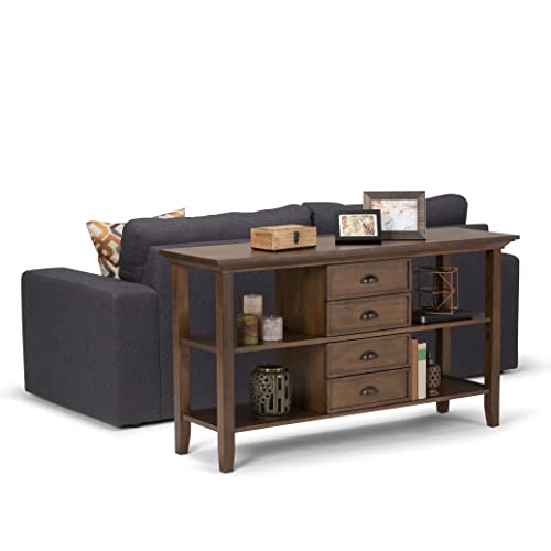 Hickory Brown Solid Wood Console Sofa Table with Storage, 4 Drawers and 4 Shelves I827