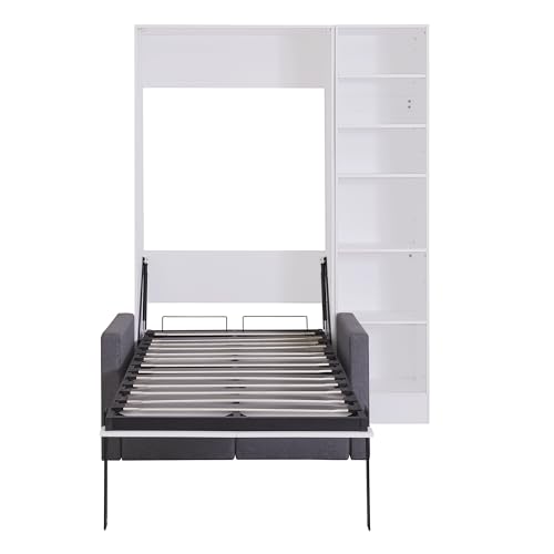 White Queen Size Wood Murphy Bed with Sofa Y8015