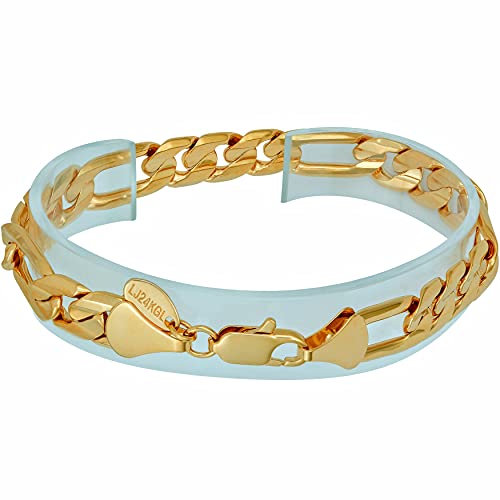 9mm Figaro Chain Bracelet 24k Real Gold Plated K460165