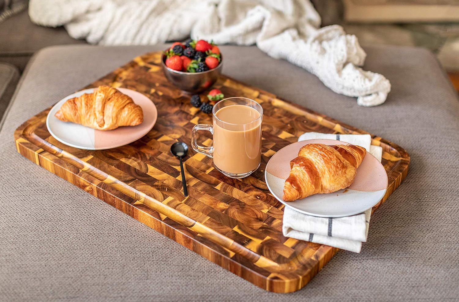 Acacia End Grain Cutting Board with Juice Groove, 24" x 16" x 1" P5907
