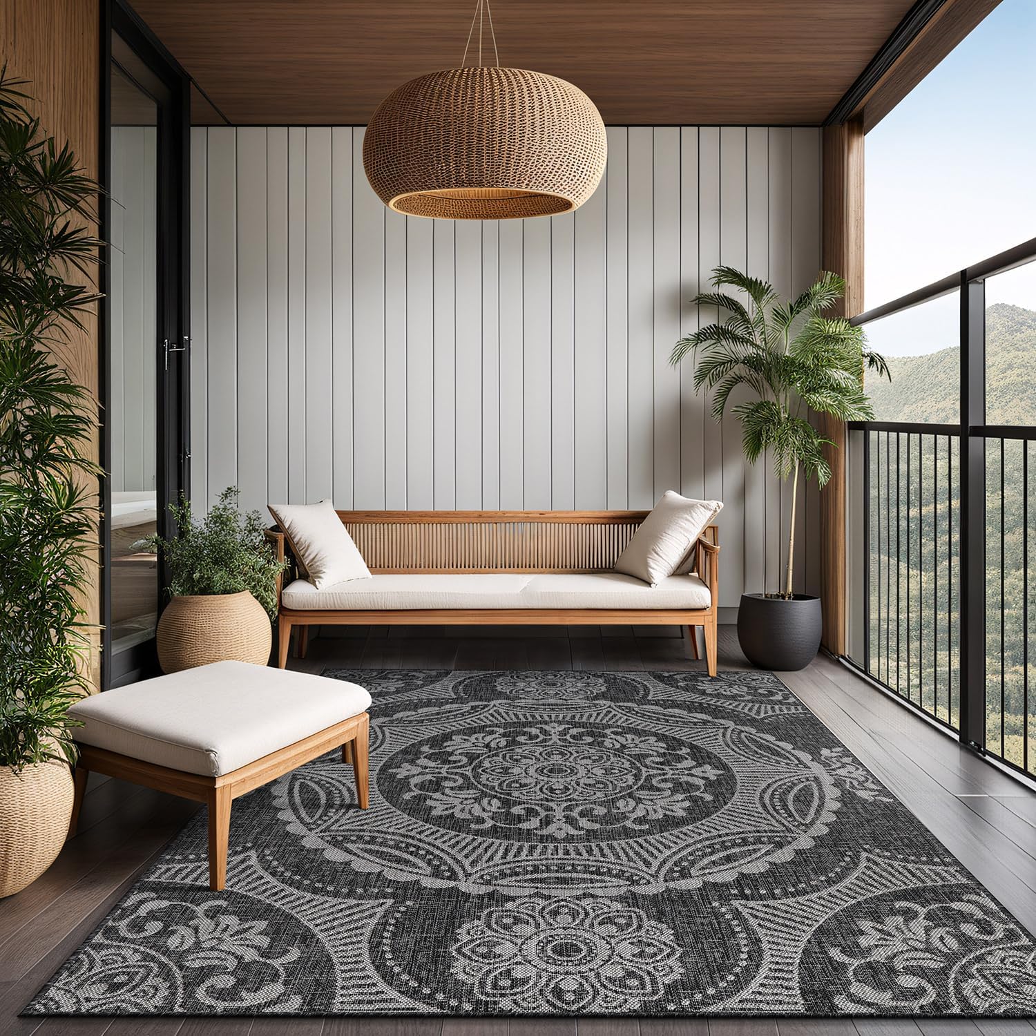 Dark Gray 6x9 Washable Outdoor Rug S442688