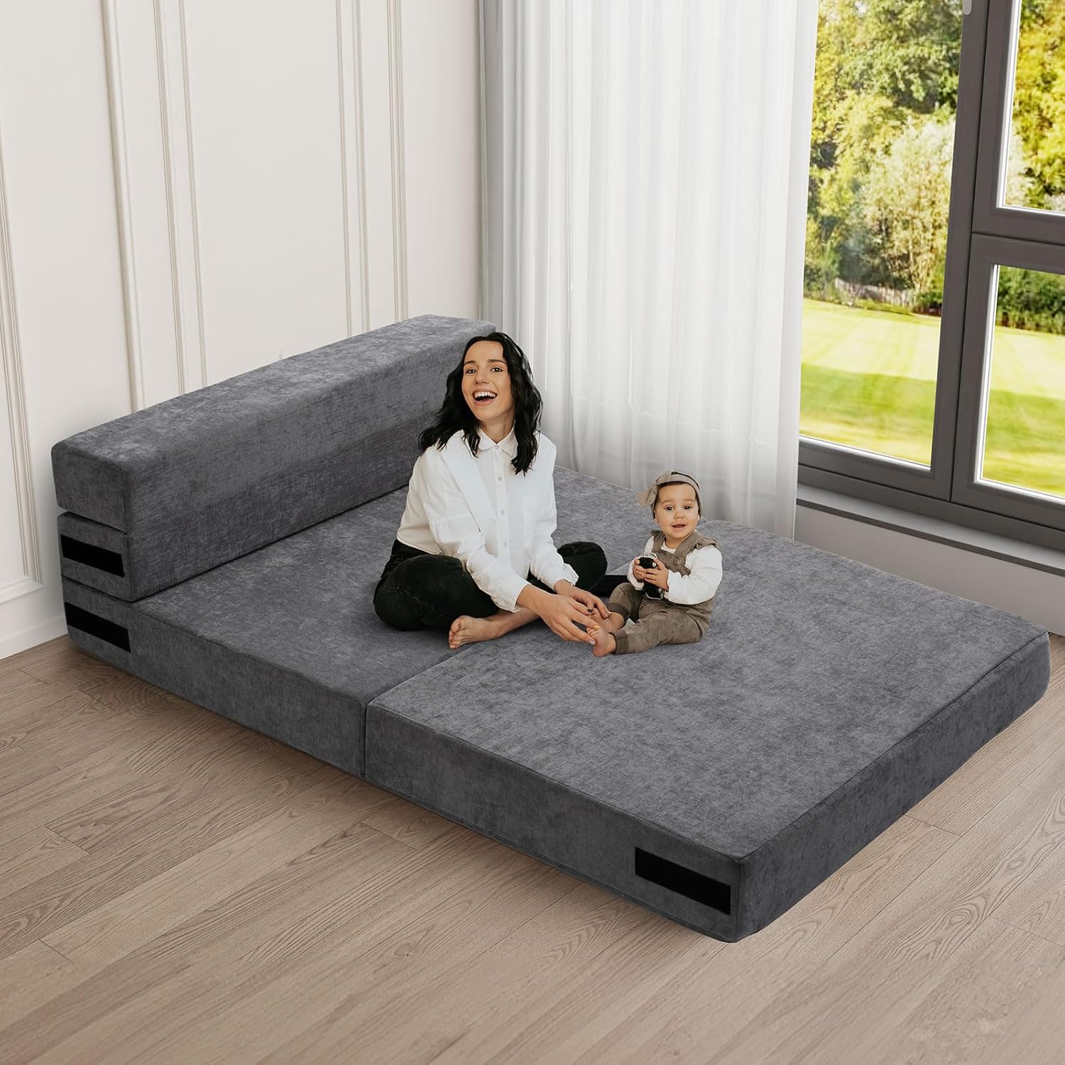 Gray Twin Folding Sofa Bed with Pillow A423381