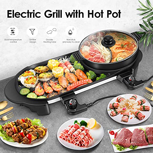 Electric Hot Pot with Grill, Removable Hotpot Pot, Smokeless Non-Stick, Adjustable Temperature Q737