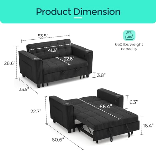Green Corduroy 3-in-1 Convertible Sofa Bed D19384