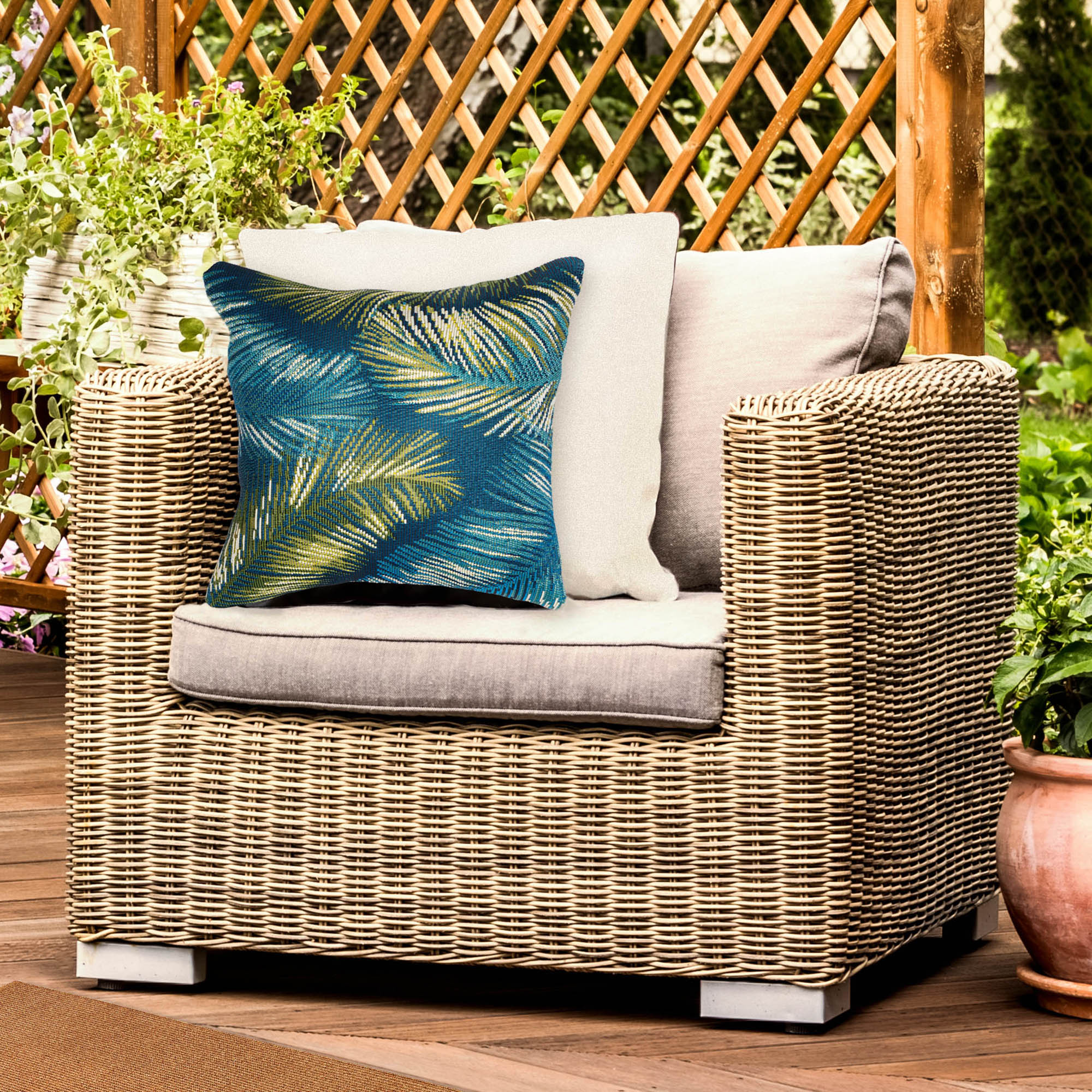 Marina Palm Border Indoor Outdoor Throw Pillow