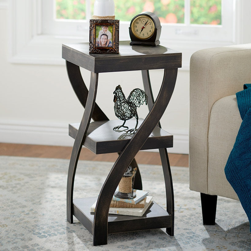 Distressed Twisted Wood Accent Table