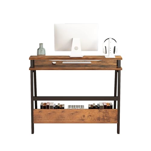 Black Compact Desk with Monitor Stand R90674