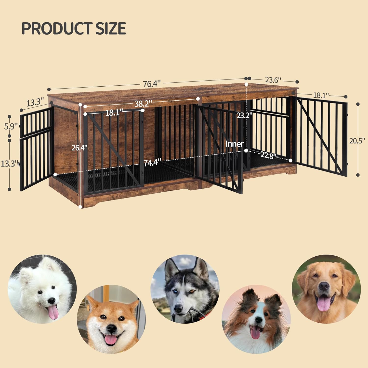 Brown Wood Dog Crate Furniture with Divider N94218