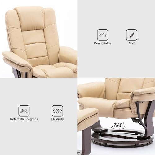 Beige Leather Swivel Recliner Chair with Ottoman L797257