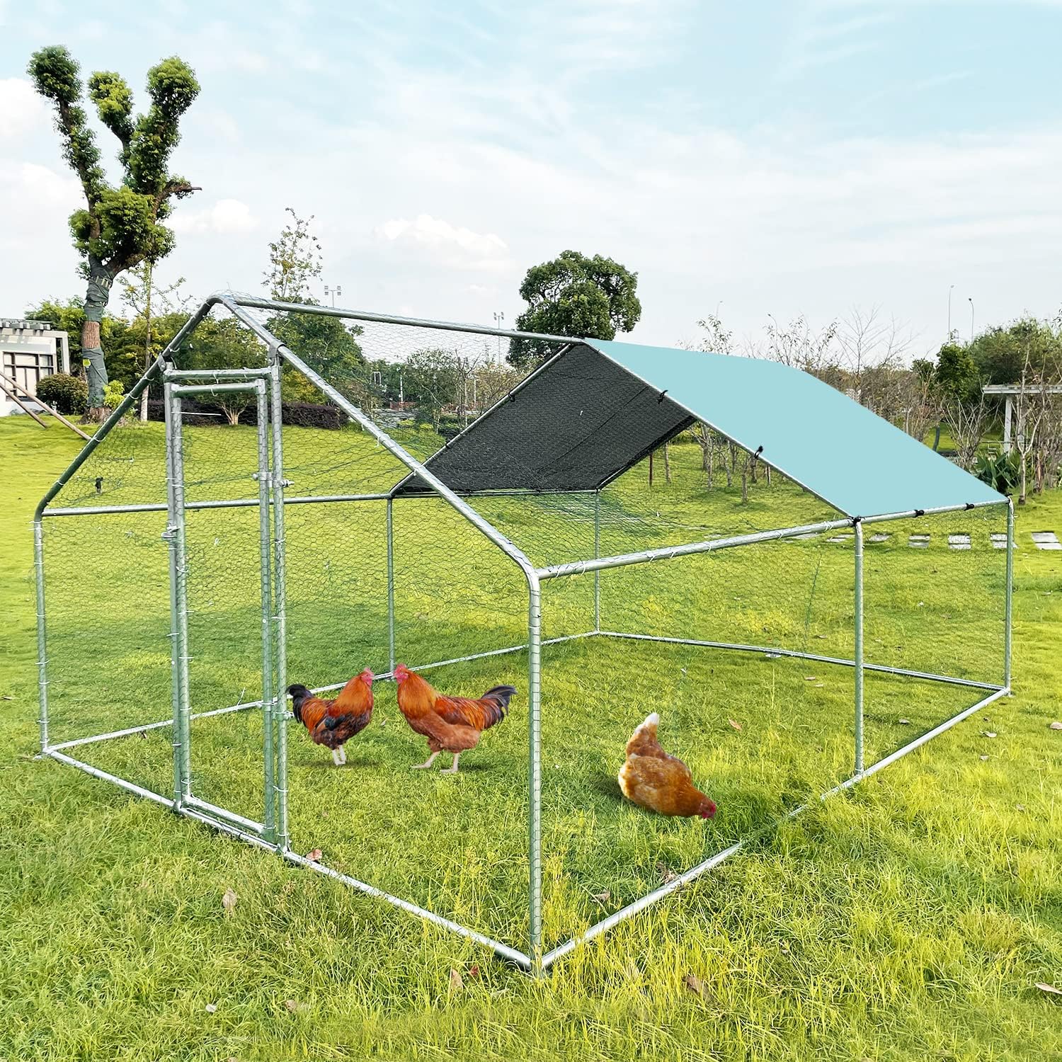 Large Metal Chicken Coop Walk-in Poultry Cage with Waterproof Cover M1792