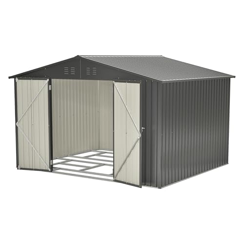 10X8 FT Metal Outdoor Storage Shed with Floor and Lockable Doors, Black Q115970