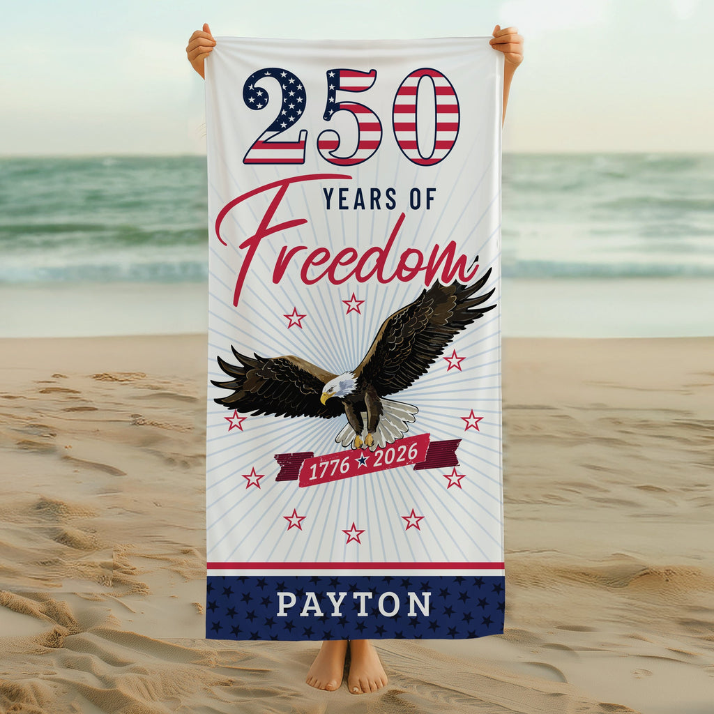 Personalized 250 Years of Freedom Eagle Beach Towel