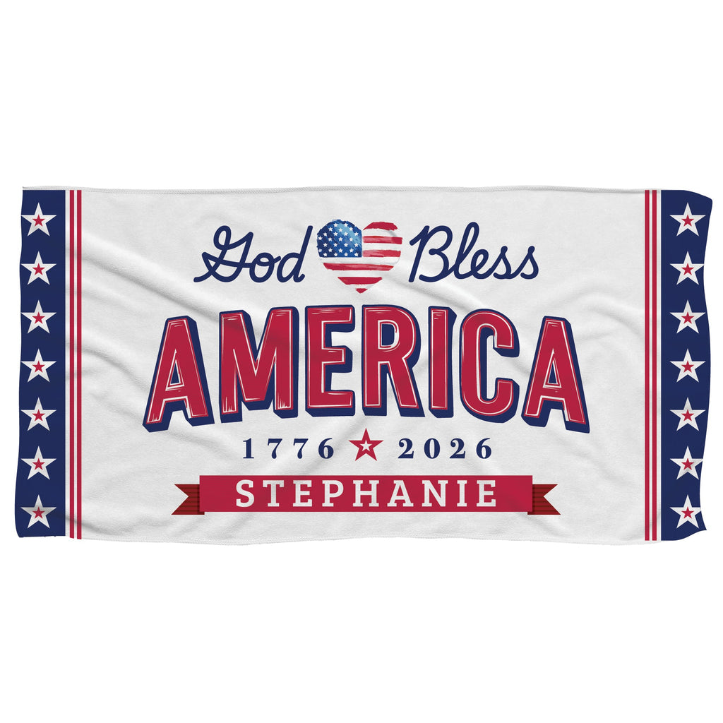 Personalized God Bless America Beach Towel