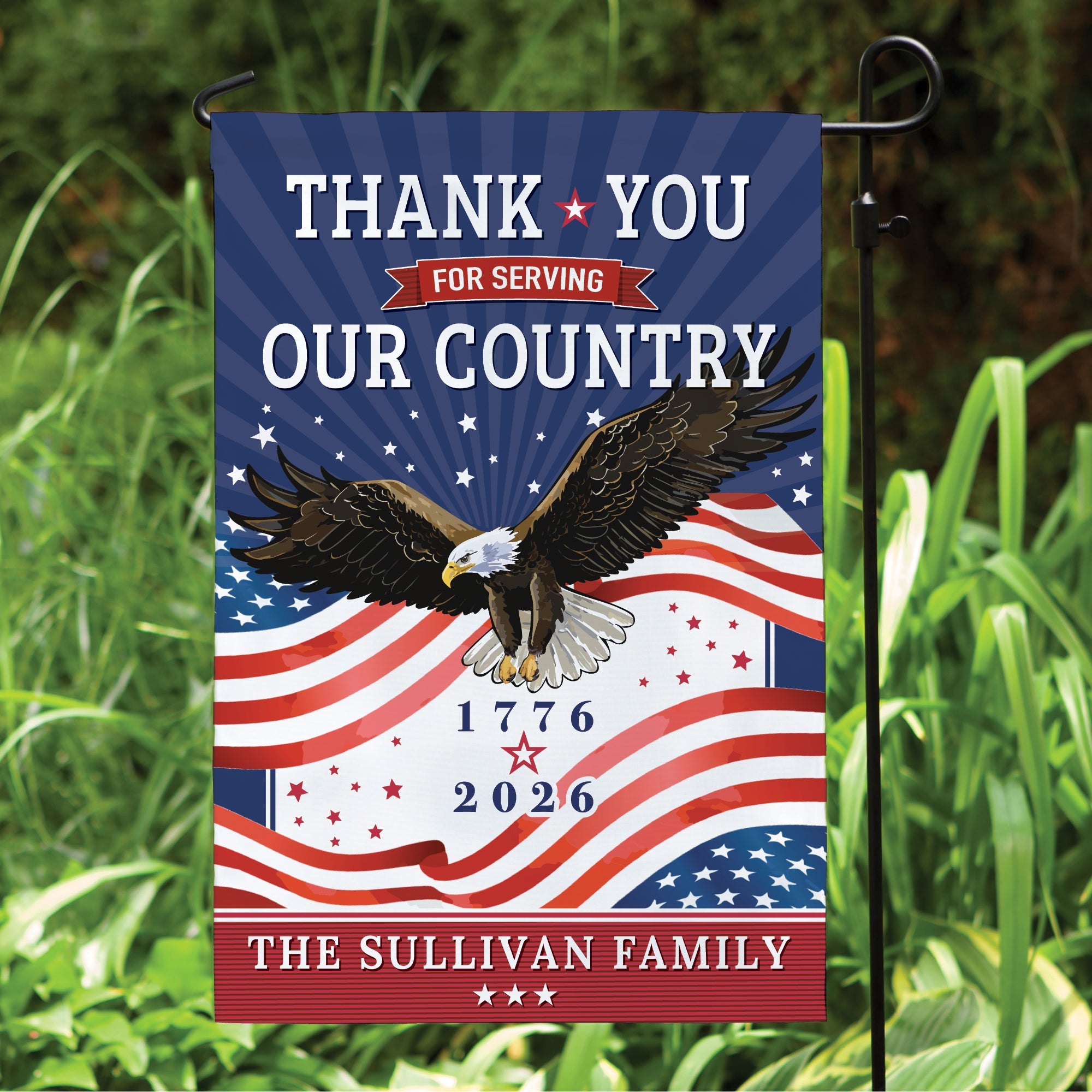 Personalized Thank You for Serving Our Country Family Name Garden Flag